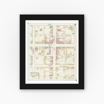 Old map wall art mockup — black gallery frame with white mat — Sanborn Fire Insurance Map from Cadiz, Harrison County, Ohio (1892), Sheet #0002