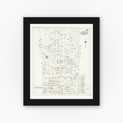 Old map wall art mockup — black gallery frame with white mat — Sanborn Fire Insurance Map from Independence, Jackson County, Missouri (1916), Sheet #0017