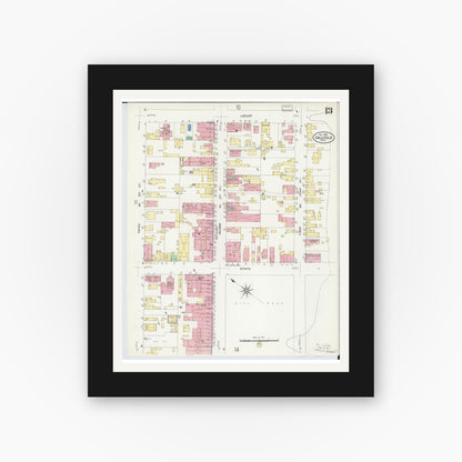 Old map wall art mockup — black gallery frame with white mat — Sanborn Fire Insurance Map from Gallipolis, Gallia County, Ohio (1908), Sheet #0013