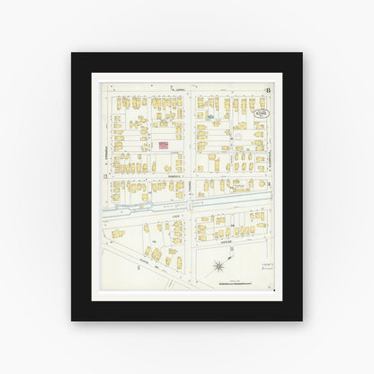 Old map wall art mockup — black gallery frame with white mat — Sanborn Fire Insurance Map from Rome, Oneida County, New York (1904), Sheet #0008