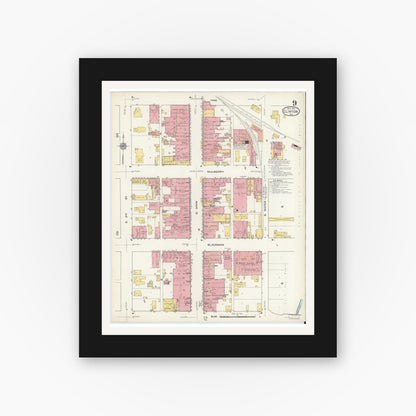 Old map wall art mockup — black gallery frame with white mat — Sanborn Fire Insurance Map from Clinton, Vermillion County, Indiana (1915), Sheet #0009