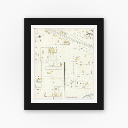 Old map wall art mockup — black gallery frame with white mat — Sanborn Fire Insurance Map from Elk River, Sherburne County, Minnesota (1911), Sheet #0003