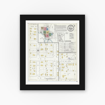 Old map wall art mockup — black gallery frame with white mat — Sanborn Fire Insurance Map from Windom, Cottonwood County, Minnesota (1917) - Complete Map Set