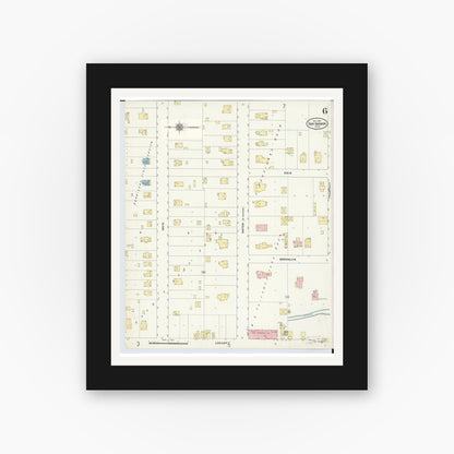 Old map wall art mockup — black gallery frame with white mat — Sanborn Fire Insurance Map from Oak Harbor, Ottawa County, Ohio (1910), Sheet #0006