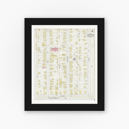 Old map wall art mockup — black gallery frame with white mat — Sanborn Fire Insurance Map from Oil City, Venango County, Pennsylvania (1895), Sheet #0006