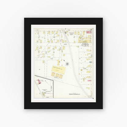 Old map wall art mockup — black gallery frame with white mat — Sanborn Fire Insurance Map from Petersburg, Pike County, Indiana (1907), Sheet #0007