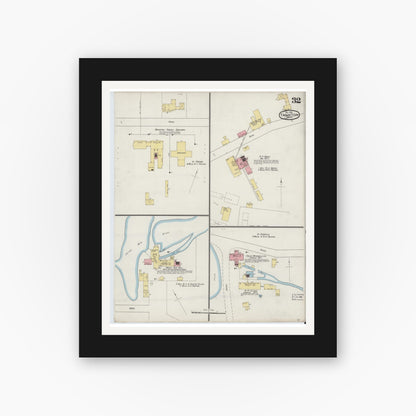 Old map wall art mockup — black gallery frame with white mat — Sanborn Fire Insurance Map from Taunton, Bristol County, Massachusetts (1893), Sheet #0032