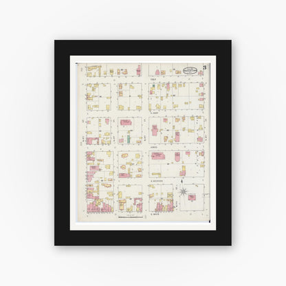 Old map wall art mockup — black gallery frame with white mat — Sanborn Fire Insurance Map from Watertown, Jefferson County, Wisconsin (1895), Sheet #0003
