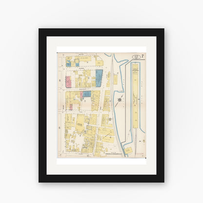 Old map wall art mockup — black gallery frame with white mat — Sanborn Fire Insurance Map from Hilo, Hawaii County, Hawaii (1914), Sheet #0007