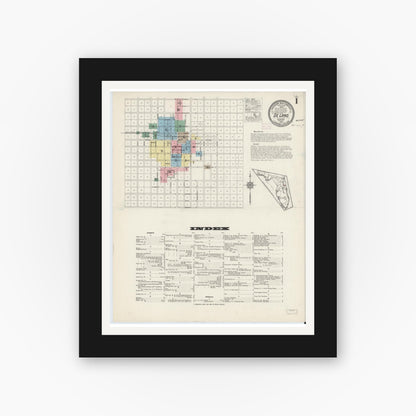 Old map wall art mockup — black gallery frame with white mat — Sanborn Fire Insurance Map from De Land, Volusia County, Florida (1915) - Complete Map Set