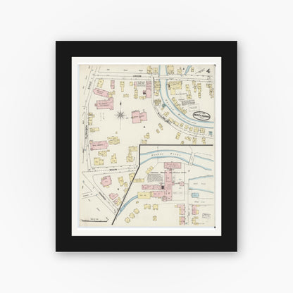 Old map wall art mockup — black gallery frame with white mat — Sanborn Fire Insurance Map from North Adams, Berkshire County, Massachusetts (1888), Sheet #0004