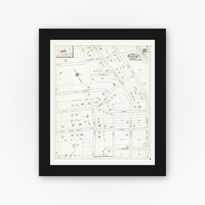 Old map wall art mockup — black gallery frame with white mat — Sanborn Fire Insurance Map from Ridgewood, Bergen County, New Jersey (1916), Sheet #0027