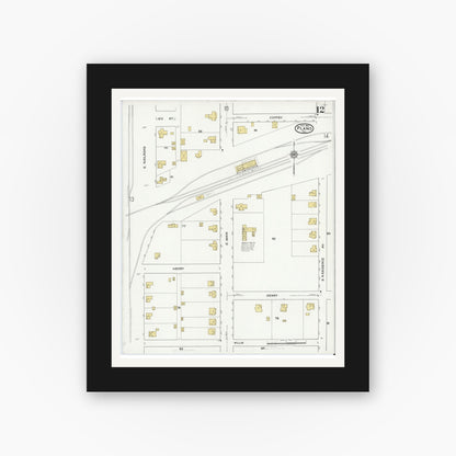 Old map wall art mockup — black gallery frame with white mat — Sanborn Fire Insurance Map from Plano, Collin County, Texas (1921), Sheet #0012