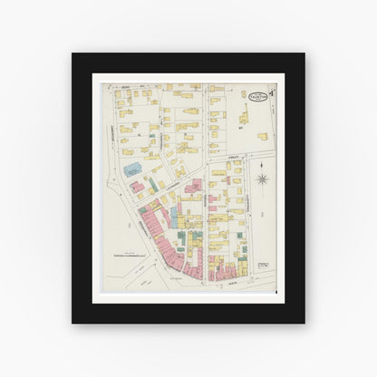 Old map wall art mockup — black gallery frame with white mat — Sanborn Fire Insurance Map from Taunton, Bristol County, Massachusetts (1893), Sheet #0004