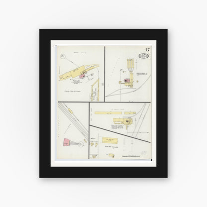 Old map wall art mockup — black gallery frame with white mat — Sanborn Fire Insurance Map from Cadillac, Wexford County, Michigan (1895), Sheet #0017