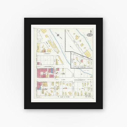 Old map wall art mockup — black gallery frame with white mat — Sanborn Fire Insurance Map from Lake City, Wabasha County, Minnesota (1921), Sheet #0005