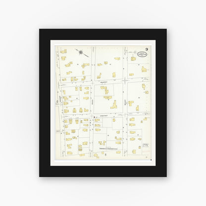 Old map wall art mockup — black gallery frame with white mat — Sanborn Fire Insurance Map from Stoughton, Norfolk County, Massachusetts (1912), Sheet #0009