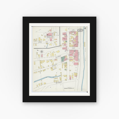Old map wall art mockup — black gallery frame with white mat — Sanborn Fire Insurance Map from Pomeroy, Meigs County, Ohio (1893), Sheet #0004