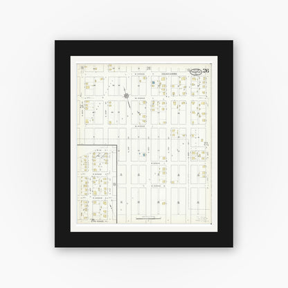 Old map wall art mockup — black gallery frame with white mat — Sanborn Fire Insurance Map from Temple, Bell County, Texas (1915), Sheet #0026
