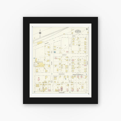 Old map wall art mockup — black gallery frame with white mat — Sanborn Fire Insurance Map from Highland, Madison County, Illinois (1908), Sheet #0003