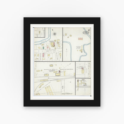 Old map wall art mockup — black gallery frame with white mat — Sanborn Fire Insurance Map from Sebewaing, Huron County, Michigan (1895), Sheet #0004