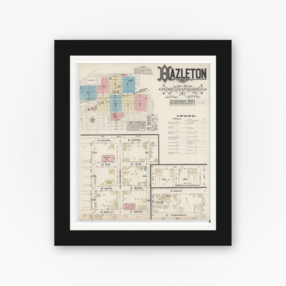 Old map wall art mockup — black gallery frame with white mat — Sanborn Fire Insurance Map from Hazleton, Luzerne County, Pennsylvania (1884), Sheet #0001