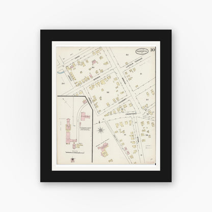 Old map wall art mockup — black gallery frame with white mat — Sanborn Fire Insurance Map from Peekskill, Westchester County, New York (1887), Sheet #0010
