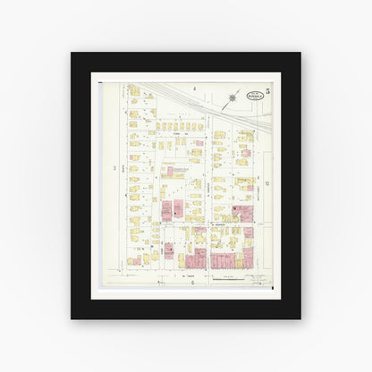 Old map wall art mockup — black gallery frame with white mat — Sanborn Fire Insurance Map from Norwalk, Huron County, Ohio (1911), Sheet #0005