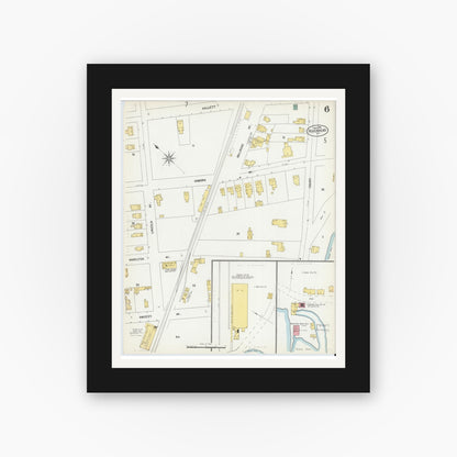 Old map wall art mockup — black gallery frame with white mat — Sanborn Fire Insurance Map from Riverhead, Suffolk County, New York (1902), Sheet #0006