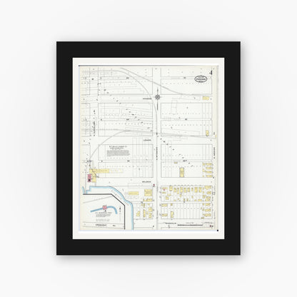 Old map wall art mockup — black gallery frame with white mat — Sanborn Fire Insurance Map from Virginia, Saint Louis County, Minnesota (1915), Sheet #0004