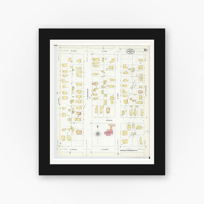 Old map wall art mockup — black gallery frame with white mat — Sanborn Fire Insurance Map from Owosso, Shiawassee County, Michigan (1908), Sheet #0006