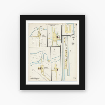 Old map wall art mockup — black gallery frame with white mat — Sanborn Fire Insurance Map from Pensacola, Escambia County, Florida (1887), Sheet #0009