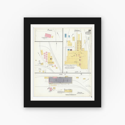 Old map wall art mockup — black gallery frame with white mat — Sanborn Fire Insurance Map from Sharon, Mercer County, Pennsylvania (1908), Sheet #0019