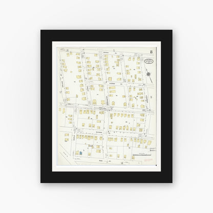 Old map wall art mockup — black gallery frame with white mat — Sanborn Fire Insurance Map from Nyack, Rockland County, New York. (1910), Sheet #0008
