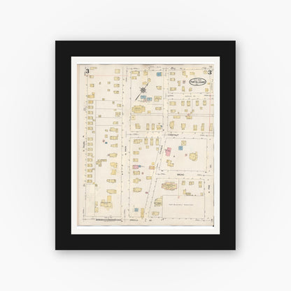 Old map wall art mockup — black gallery frame with white mat — Sanborn Fire Insurance Map from Port Allegany, McKean County, Pennsylvania (1940), Sheet #0003