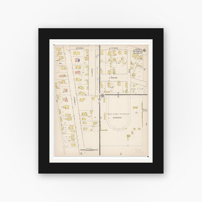 Old map wall art mockup — black gallery frame with white mat — Sanborn Fire Insurance Map from Richwood, Union County, Ohio (1921), Sheet #0006