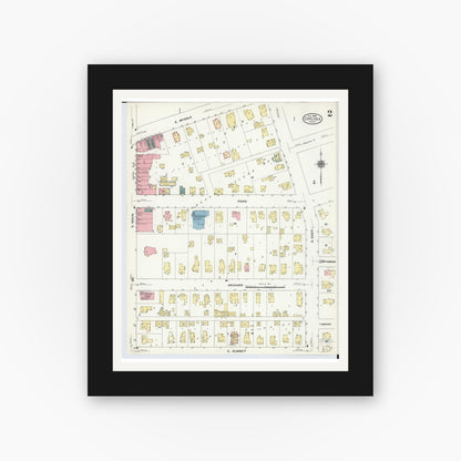 Old map wall art mockup — black gallery frame with white mat — Sanborn Fire Insurance Map from Chelsea, Washtenaw County, Michigan (1909), Sheet #0002