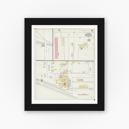 Old map wall art mockup — black gallery frame with white mat — Sanborn Fire Insurance Map from Marshall, Calhoun County, Michigan (1893), Sheet #0006