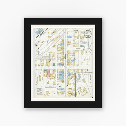Old map wall art mockup — black gallery frame with white mat — Sanborn Fire Insurance Map from Boscobel, Grant County, Wisconsin (1899), Sheet #0001