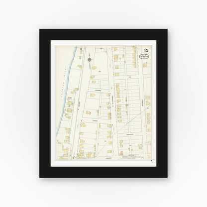 Old map wall art mockup — black gallery frame with white mat — Sanborn Fire Insurance Map from Covington, Independent Cities, Virginia (1913), Sheet #0015