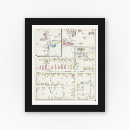 Old map wall art mockup — black gallery frame with white mat — Sanborn Fire Insurance Map from Mount Joy, Lancaster County, Pennsylvania (1891), Sheet #0002