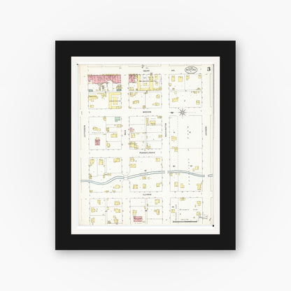Old map wall art mockup — black gallery frame with white mat — Sanborn Fire Insurance Map from Bedford, Taylor County, Iowa (1898), Sheet #0003