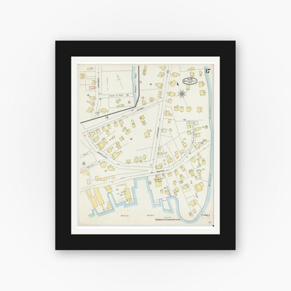 Old map wall art mockup — black gallery frame with white mat — Sanborn Fire Insurance Map from Beverly, Essex County, Massachusetts (1896), Sheet #0017