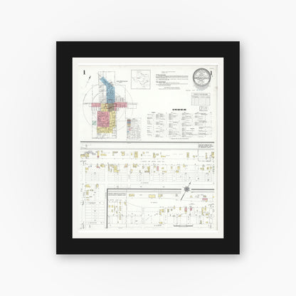 Old map wall art mockup — black gallery frame with white mat — Sanborn Fire Insurance Map from Monahans, Ward County, Texas (1940), Sheet #0001