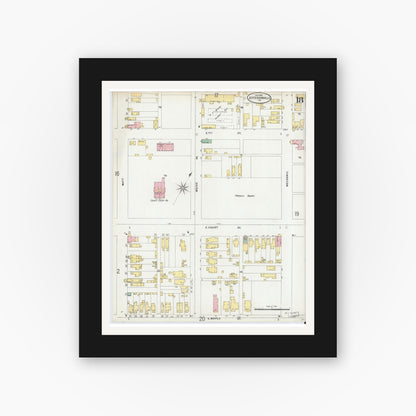 Old map wall art mockup — black gallery frame with white mat — Sanborn Fire Insurance Map from Jeffersonville, Clark County, Indiana (1898), Sheet #0018