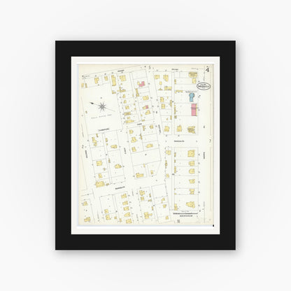 Old map wall art mockup — black gallery frame with white mat — Sanborn Fire Insurance Map from San Angelo, Tom Green County, Texas (1908), Sheet #0004