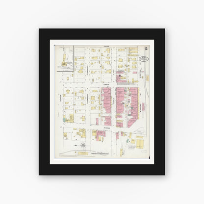 Old map wall art mockup — black gallery frame with white mat — Sanborn Fire Insurance Map from Tuscola, Douglas County, Illinois (1897), Sheet #0002