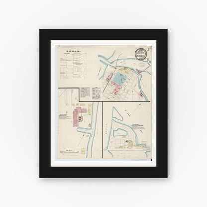 Old map wall art mockup — black gallery frame with white mat — Sanborn Fire Insurance Map from Saint Joseph, Berrien County, Michigan (1884) - Complete Map Set