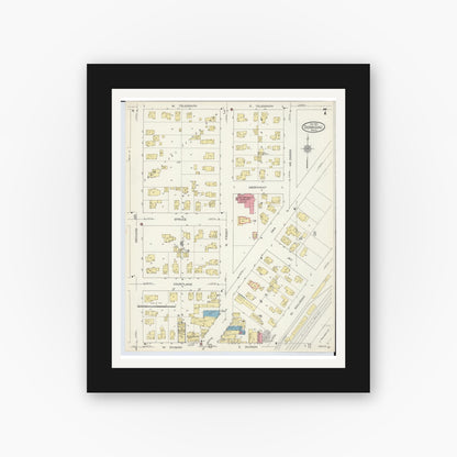 Old map wall art mockup — black gallery frame with white mat — Sanborn Fire Insurance Map from Dowagiac, Cass County, Michigan (1913), Sheet #0007