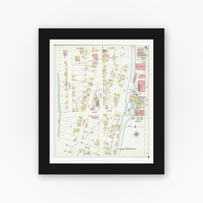 Old map wall art mockup — black gallery frame with white mat — Sanborn Fire Insurance Map from Miamisburg, Montgomery County, Ohio (1901), Sheet #0004